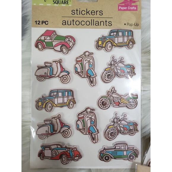 Crafters Square Pop-Up Stickers ANTIQUE CARS Vintage Motorcycles Scooter‎ Travel - Picture 3 of 8